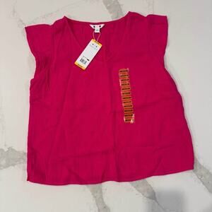 Three Dots NWT Cotton Gauze Flutter Cap Sleeve Top Women's Medium Fuchsia Pink